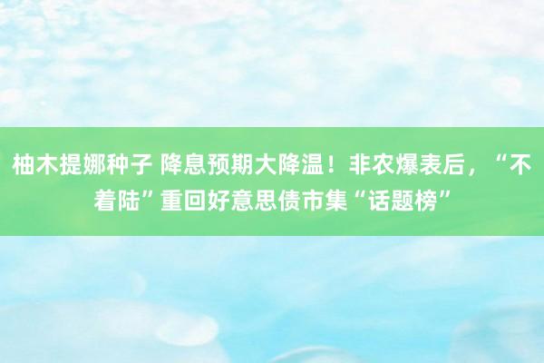 柚木提娜种子 降息预期大降温！非农爆表后，“不着陆”重回好意思债市集“话题榜”