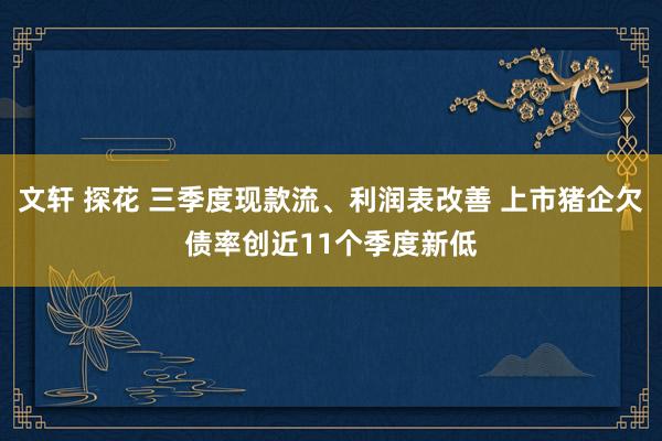 文轩 探花 三季度现款流、利润表改善 上市猪企欠债率创近11个季度新低