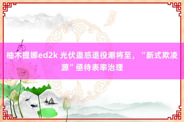 柚木提娜ed2k 光伏蛊惑退役潮将至，“新式欺凌源”亟待表率治理