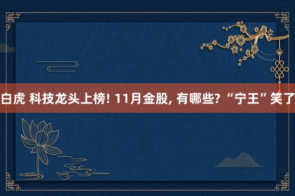 白虎 科技龙头上榜! 11月金股， 有哪些? “宁王”笑了