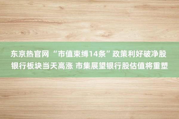 东京热官网 “市值束缚14条”政策利好破净股 银行板块当天高涨 市集展望银行股估值将重塑